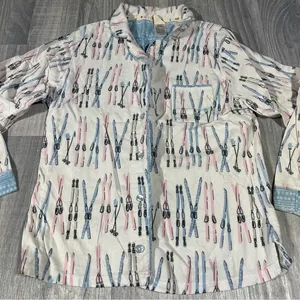 Munki Munki Ski Print Button-Up Long Sleeve Fleece Pajama Top; Large Women’s thumbnail 1