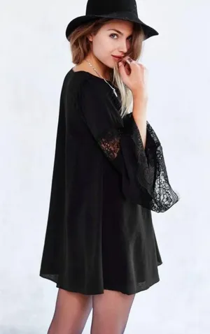 For Love & Lemons Leveon Dress Black Long Sleeve Lace Cut-Outs Cutouts Shift S thumbnail 3