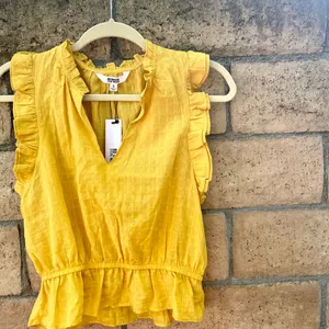 NEW BB Dakota Revolve Are You Frill‎ Top Yellow Size NWT Flirty Ruffle S Cottage thumbnail 3