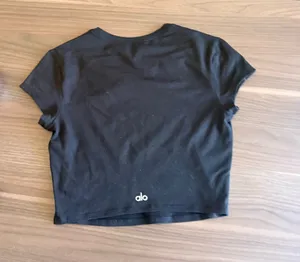 ALO Yoga Black Cropped Crewneck Cap-Sleeve Top thumbnail 5