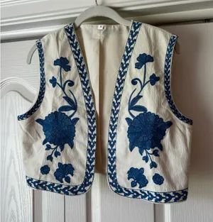 Cream vest with blue embroidery thumbnail 1