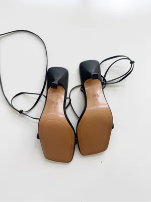 Zara Square Toe Black Leather Strappy Heeled Sandals size 38 (7.5) thumbnail 4