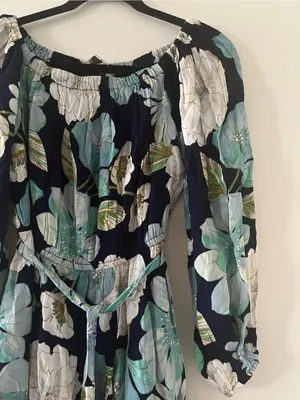 Loft Blue Tropical Floral Mini Dress Medium Resort Vacation Beach Summer Cruise thumbnail 2