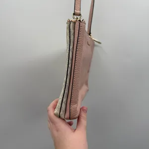 Michael Kors Trisha Medium Pebbled‎ Leather Pink Cream Logo Print Crossbody Bag thumbnail 4