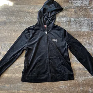 Vintage Juicy Couture Black Velour Zip Up Hoodie Rhinestone Y2K Womens Large thumbnail 1