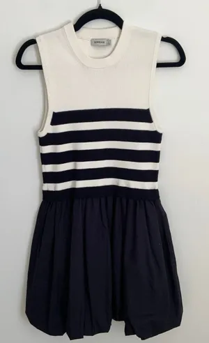 SIMKHAI Josey sleeveless bubble-skirt‎ mini dress in midnight stripe $445 thumbnail 1