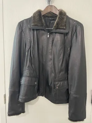 Wilsons Leather Black Jacket Faux Fur Collar XL WWZM2451 Moto Coat thumbnail 1