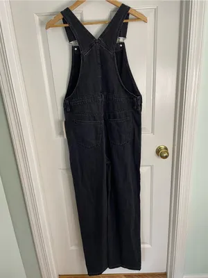 Universal Thread Black Denim Wide-Leg Overalls Button Sides Size 4 retro grunge thumbnail 8