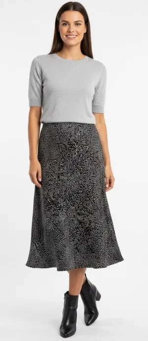 LOFT Polka Dot Midi Skirt Size M Black White Dalmatian Print A-Line High Waisted thumbnail 1