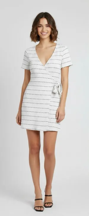 ZARA Striped Wrap Dress in White‎ and Black thumbnail 1