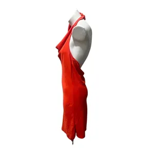 See You Monday Dress Womens L Orange Halter Cowl Neck Backless Slip Midi thumbnail 4