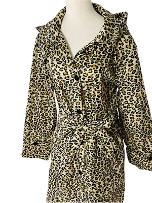 VINTAGE AQUA STOP Leopard Longline Rain Jacket Tan Size L thumbnail 3