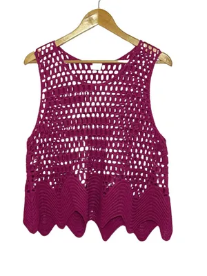 Anna & Ava Pink Crochet Tank Top 100% Cotton Cover Up XL thumbnail 4