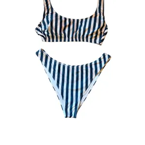 Kenny Flowers Navy Blue White Striped Bikini Set Size Medium‎ thumbnail 2