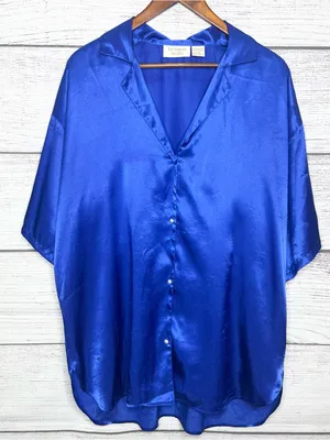 Vintage Victoria's Secret Gold Label Royal Blue Satin Button-Up Nightgown Small thumbnail 1