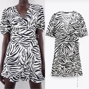 ZARA Wrap‎ Dress Animal Zebra Print Black & White xs thumbnail 3