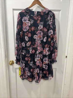 Gianni Bini Women’s Heidi Ruffle Mini Dress Size XL Navy/Rose Floral NWT thumbnail 4