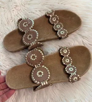 Jack Rogers Tan/Brown Leather Circle-Embellished Slide Sandals size 8.5 thumbnail 1