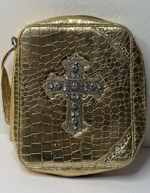 Montana West Bible Bag Gold Faux Diamonds Cross Spiritual Faith Church Study Zip thumbnail 1