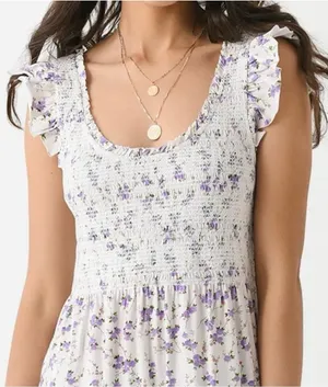 LoveShackFancy Chessie Smocked Floral Ruffle Sleeve Midi Dress thumbnail 1