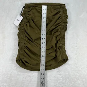Aritzia Tna Ruched Mini Skirt Olive Green‎ Bodycon Stretch Fitted Casual 2XS thumbnail 3