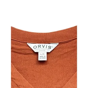Orvis Women's‎ Large Burnt Orange Rust Woven Crinkle Crape Button Front Blouse thumbnail 4