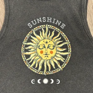 Social‎ Culture Large Washed Charcoal Gray Ribbed Celestial Sun Moon Tank Top thumbnail 3