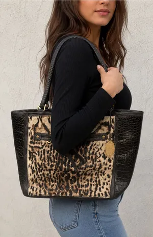 Ellie Tahari Black Pebbled Leather Toto Leopard Design Calf Hair Used ONCE EUC thumbnail 1