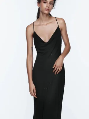 Zara Black Cowl-Neck Slip Midi Dress thumbnail 7