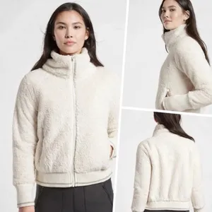 Athleta Tugga Jacket Womens M Sherpa Teddy Fleece Full Zip Cozy Ivory‎ Medium thumbnail 2