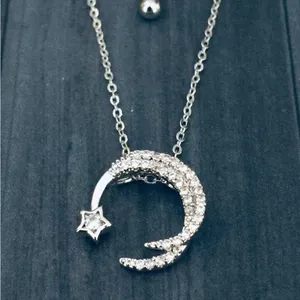 Crescent Moon Star Necklace Silver thumbnail 4