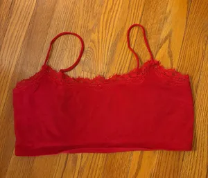 Express Red Lace-Trim Cropped Cami thumbnail 1