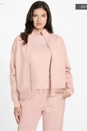 GUESS Cecila scuba zip sweatshirt in rose buttery soft thumbnail 1