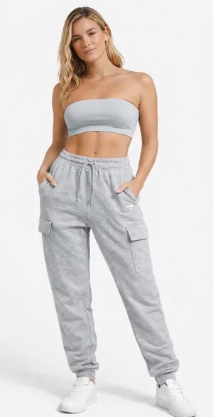 Gymshark Women’s Light Grey Core Marl Fleece Cargo Joggers Size Small NEW thumbnail 1