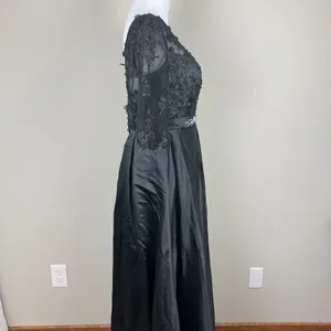 Formal Gown‎ Dress 10 Black Floral Applique Beaded A-Line Evening Whimsigoth thumbnail 9
