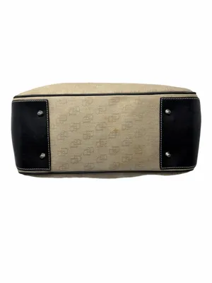 Dooney & Bourke Monogram Canvas Tote Bag Beige Black Leather Shoulder Bag thumbnail 7