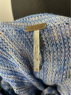 Free People Blue Ruched Open Front Cardigan Cotton M Ballet thumbnail 7