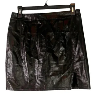 Lulu's Black‎ Corte Faux Leather Mini Skirt with Side Slit Size Small thumbnail 1