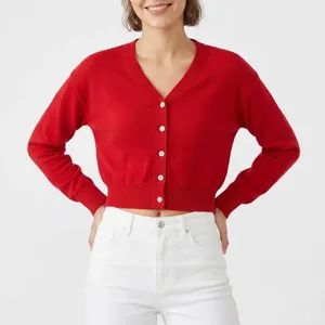 Red Cropped Button Front Cardigan Crew Neck Knit Sweater Mens M thumbnail 1