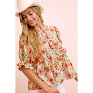 BiBi Flower‎ Printed Shirring Detail Blouse Top - Flower - Large thumbnail 9