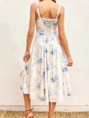 VICI Floral Linen Blend Sweetheart Corset Midi Sz Large Dress thumbnail 2
