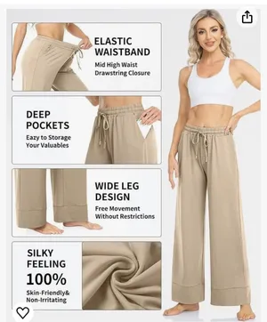 Tarse Wide Leg Palazzo High Waist Casual Sweatpants With Pocakets Yoga Pants New thumbnail 2