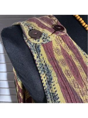 Vintage 90s boho maxi dress brown green ethnic art Western hippie Southern 12 L thumbnail 5