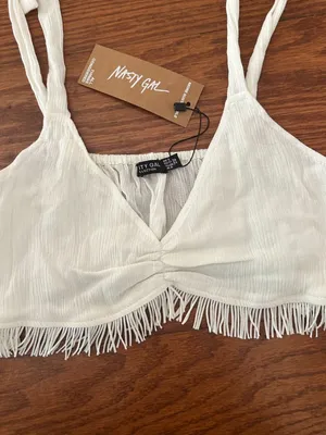 NWT Nasty Gal Crinkle Fringe Hem Bralette Size Crop Top Size Small Size 4 Cream thumbnail 9