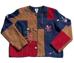 Koret City Blues Vintage Mixed Textile Patchwork Floral Embroidered Jacket Large thumbnail 1
