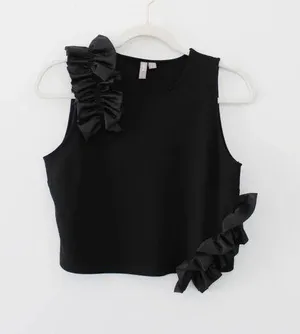 ASOS Ponte Crop Top With Satin Ruffle Detail thumbnail 6