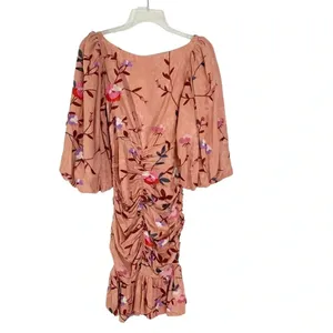 ByTimo Ruched Floral Embroidered Jacquard Dress Balloon Sleeves Coral Size XS thumbnail 8