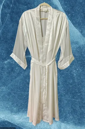 Intimo Amore Satin Ivory Wrap Robe with Nightgown vintage M thumbnail 1