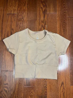 Offline aerie tan cropped short sleeve top XS thumbnail 2