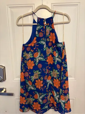 Everly Blue Floral Halter Swing Dress Size Small thumbnail 2